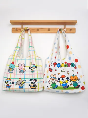 Women Canvas Tote Bag Large Capacity Casual Student Shoulder Bag Cute Cartoon Animal Print Shopping Bag Handbag
