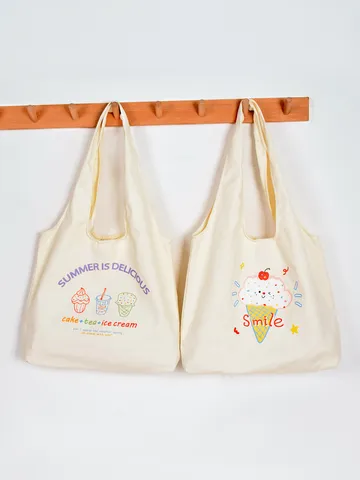 Women Large Capacity Canvas Tote Bag Japanese Style Student Commute Handbag Cute Cartoon Print Casual Shoulder Bag