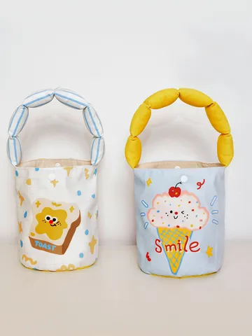 Women Canvas Bucket Bag Quilted Puffer Handbag Cute Cartoon Printed Small Tote Bag Casual Daily Shopper Purse