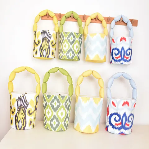 Women Fashion Bucket Bag Canvas Casual Handbag Ethnic Geometric Print Bubble Handle Chic Tote Bag Daily Travel