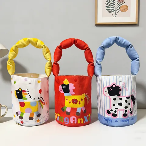 Bolso de Mano de Terciopelo de Lona para Niños con Estampado de Caballo de Dibujos Animados Lindo Bolsa de Almacenamiento de Artículos Diversos para Guardería Bolsa Casual Diaria