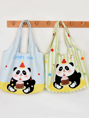 Women Cute Cartoon Animal Printed Canvas Tote Bag Large Capacity Casual Daily Shoulder Shopping Vest Bag