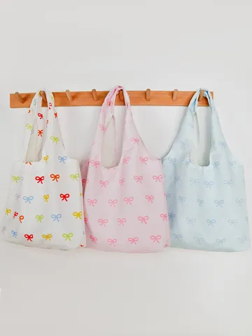 Large Capacity Tote Bag For Women Casual Lightweight Shoulder Bag Cute Bowknot Print Commuter Handbag Travel Bag