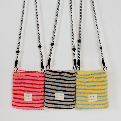 Autumn Winter Women Plush Crossbody Bag Striped Faux Shearling Phone Bag Casual Small Shoulder Bag Daily Purse