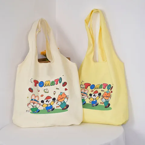 Women Canvas Tote Bag Large Capacity Casual Shoulder Bag Cute Cartoon Puppy Print Vest Style Shopping Handbag