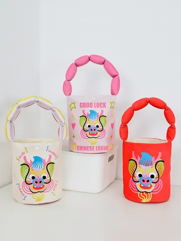 Women Children Cartoon Dragon Bucket Bag Cute Padded Handle Canvas Handbag Festive Daily Casual Shoulder Bag