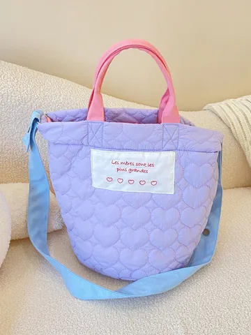 Women Quilted Crossbody Bag Fashion Heart Pattern Casual Shoulder Handbag Large Capacity Daily Tote Bag