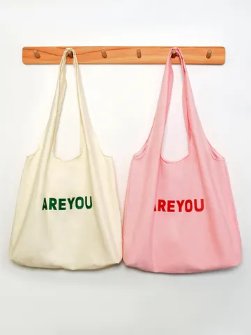 Casual Canvas Tote Bag Large Capacity Minimalist Shoulder Bag Solid Color Letter Print Shopping Bag For Women