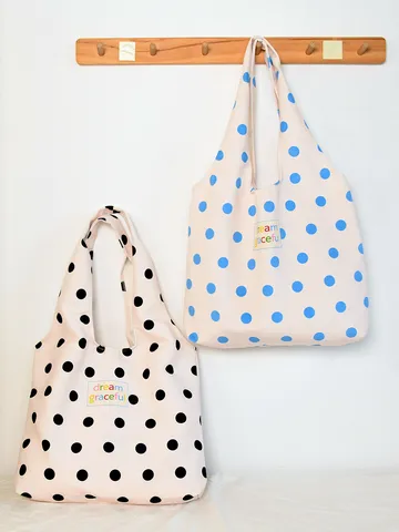 Women Large Capacity Tote Bag Japanese Style Polka Dot Shoulder Bag Casual Literary Simple Student Book Bag