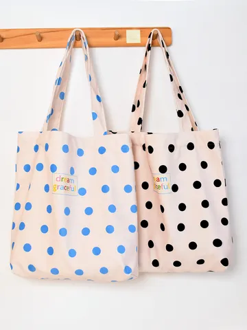 Women Large Capacity Tote Bag Japanese Style Polka Dot Shoulder Bag Casual Literary Simple Student Book Bag