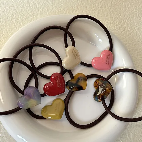 Estilo Coreano Dulce Acetato Corazón Coletero Alta Elasticidad Banda De Goma Lindo Accesorios De Cabello Para Mujeres