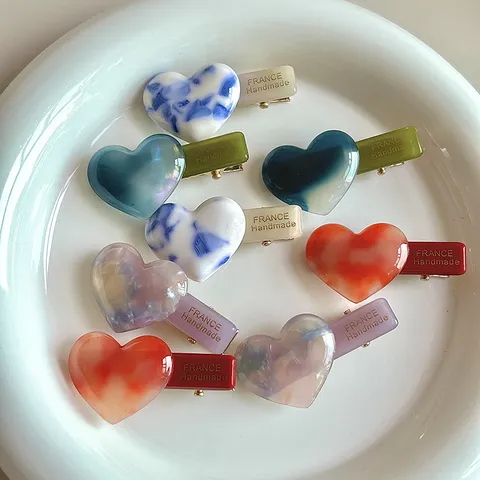 Pinza de Pelo de Corazón de Acetato Lindo Patrón de Mármol Horquilla de Pico de Pato Flequillo Lateral Accesorios de Pelo