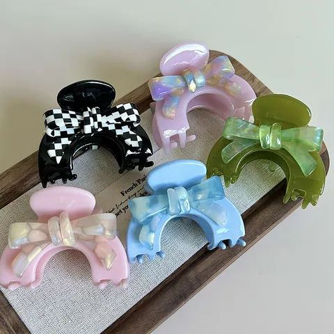 Pequeña Pinza de Pelo de Acetato Semicircular Dulce Elegante Lazo Francés Pinza de Pelo para Mujeres Accesorios de Cabello Diarios