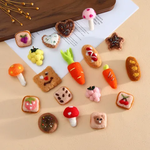 Handmade Wool Felt Cartoon Food Fruit Animal Poke Poke DIY Hairpin Hat Decorative Accessories Craft Material Parts
