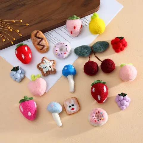 Handmade Wool Felt Cartoon Food Fruit Animal Poke Poke DIY Hairpin Hat Decorative Accessories Craft Material Parts