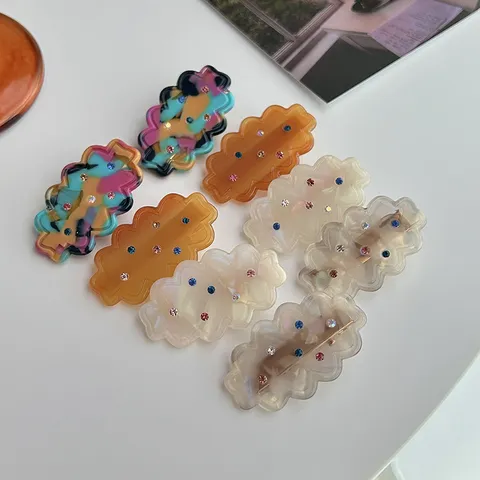 Estilo Coreano Dulce Colorido Strass Pinza de Cabello Acetato Onda Clip Flequillo Lateral Accesorios de Moda para Mujeres