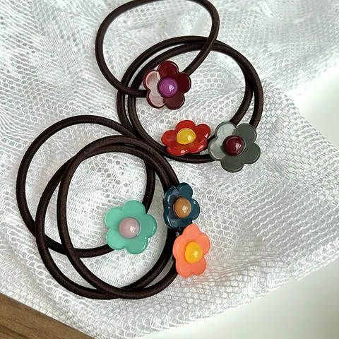 Dulce Lindo Coletero de Flores Resina Floral Elástico Cuerdas de Pelo Soporte de Cola de Caballo Accesorios para el Cabello para Mujeres Estilo Diario