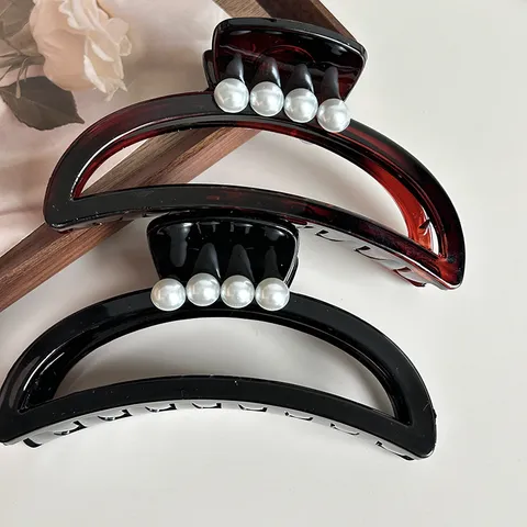 Francés Minimalista Media Luna Pinza de Pelo Grande Resina Mate Pinza de Pelo con Perla Artificial Accesorios de Cabello para Mujer