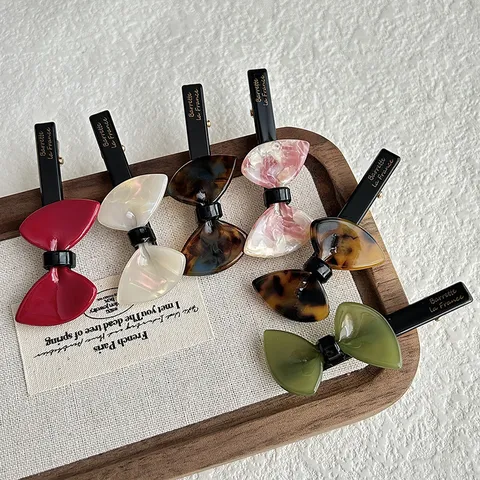Pinza de Pelo con Lazo de Acetato Coreano Moda Elegante Flequillo Lateral Horquilla Pico de Pato Tortuga Accesorios de Pelo Mujer