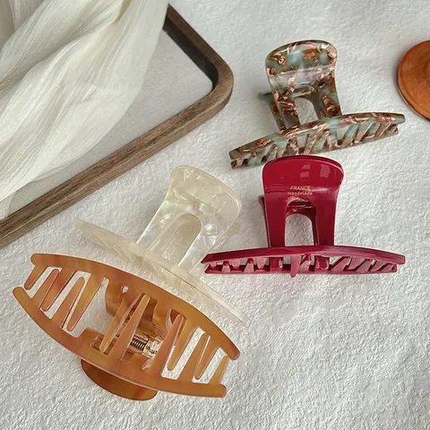 Pinza de Pelo de Acetato Retro Francesa Elegante pinza de Tiburón Accesorios de Cabello Geométricos Huecos para Mujeres Estilo Diario
