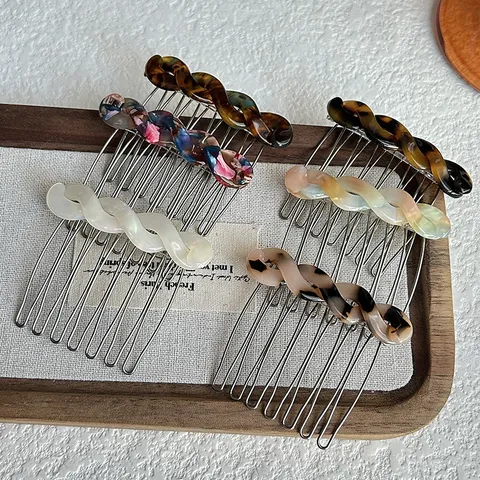 French Style Cellulose Acetate Hair Comb Geometric Side Hairpin Elegant Updo Bun Hair Clip Women Hair Accessories