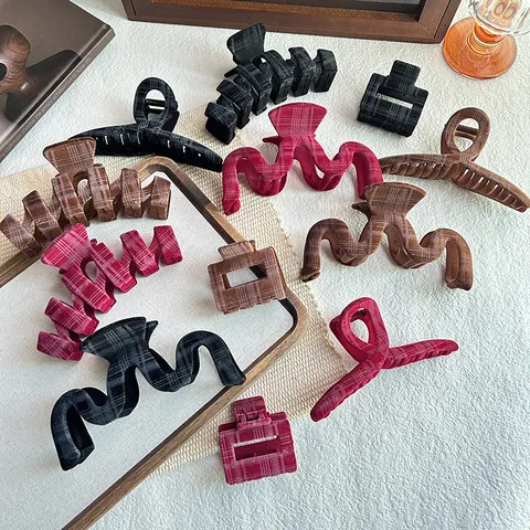 Pinza de Pelo de Terciopelo Cuadros Coreana Mujer Clip Geométrico Accesorio Cabello