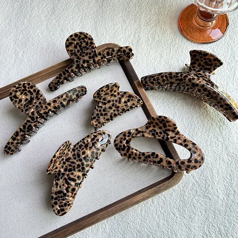 Pinza de Pelo de Acetato de Leopardo Vintage Francés Elegante Accesorios para el Cabello de Mujer