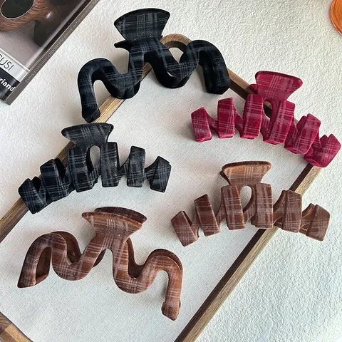 Pinza de Pelo de Terciopelo Cuadros Coreana Mujer Clip Geométrico Accesorio Cabello