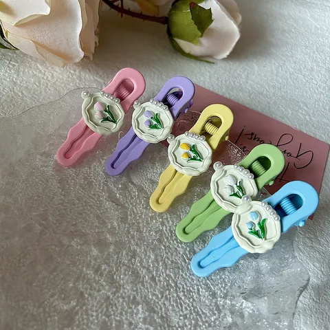 Pinza de Pelo de Tulipán Dulce Perla Estilo Crema Horquilla Floral Pinza Lateral