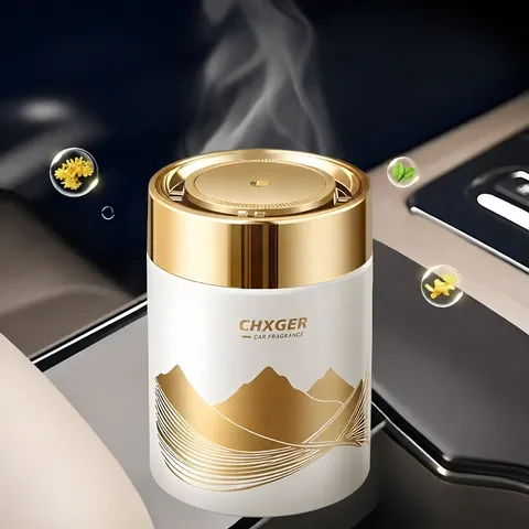 Car Solid Balm Aromatherapy Long Lasting Air Freshener Glass Jar Golden Mountain Pattern Car Interior Fragrance