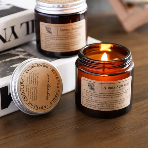 Soy Wax Scented Candle Aromatherapy Amber Glass Jar Long Lasting Sleep Relaxing Home Bedroom Decor Fragrance Candle Gift