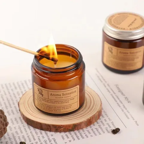 Soy Wax Scented Candle Aromatherapy Amber Glass Jar Long Lasting Sleep Relaxing Home Bedroom Decor Fragrance Candle Gift