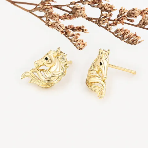 Minimalist Copper Alloy Horse Stud Earrings Gold Plated Animal Fashion Jewelry Ear Accessories For Women Gift