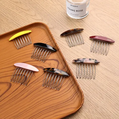 Cellulose Acetate Hair Comb French Handmade Insert Comb Metal Teeth Side Hair Clip For Women Hair Styling Accessories