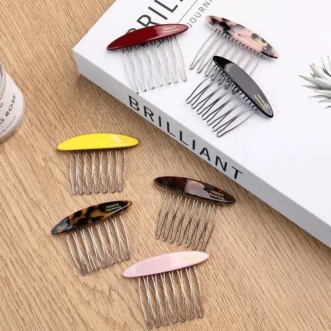 Cellulose Acetate Hair Comb French Handmade Insert Comb Metal Teeth Side Hair Clip For Women Hair Styling Accessories