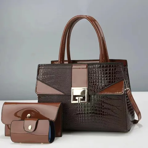 Donne Motivo Coccodrillo Borsa a Mano Set di Tre Pezzi Grande Capacità Pelle PU Borsa a Tracolla Borsa Tote Moda