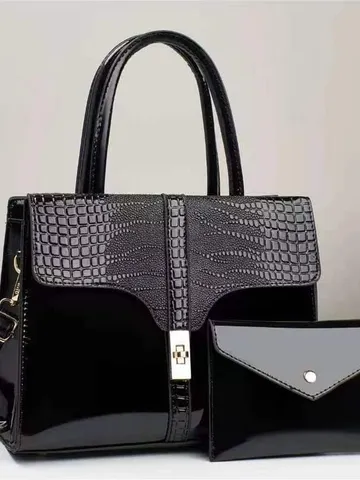 Borsa a Mano da Donna in Pelle Verniciata con Motivo Coccodrillo Stampa Borsa con Manico Superiore Minimalista Urbana con Pocetta Abbinata