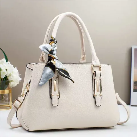 Borsa Tote in Pelle PU da Donna Vintage Manico Superiore Tracolla Grande Capacità Colore Macaron Borsa da Lavoro con Foulard di Seta