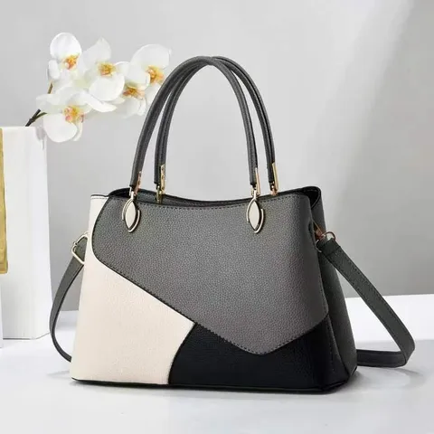 Borsa Tote Grande Capacità da Donna Moda Patchwork Bicolore Borsa a Mano Pelle PU Borsa a Tracolla Casual