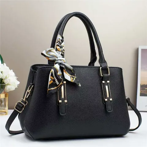 Borsa Tote in Pelle PU da Donna Vintage Manico Superiore Tracolla Grande Capacità Colore Macaron Borsa da Lavoro con Foulard di Seta
