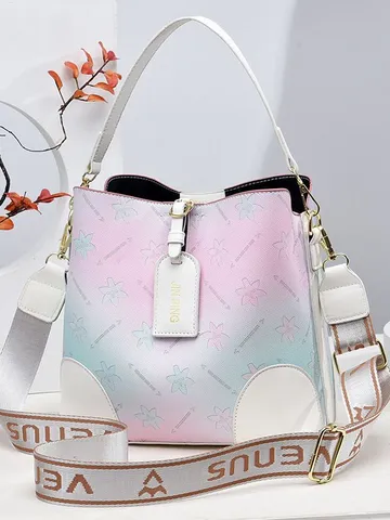 Borsa a Secchiello in Pelle PU Sfumata Moda Donna Borsa a Tracolla Casuale Quotidiana con Catena e Chiusura