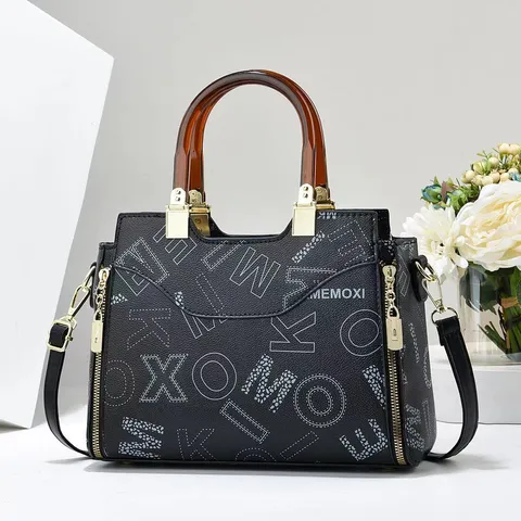 Borsa Tote da Donna in Pelle PU alla Moda con Grande Capacidad e Design Patchwork con Stampa di Lettere