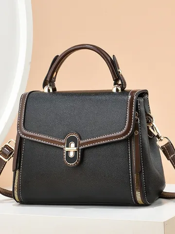 Donna Moda Borsa a Secchiello in Pelle PU Colore a Contrasto Borsa a Mano Casual Tracolla Spalla Con Lucchetto Metallico