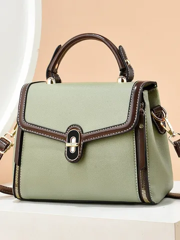 Donna Moda Borsa a Secchiello in Pelle PU Colore a Contrasto Borsa a Mano Casual Tracolla Spalla Con Lucchetto Metallico