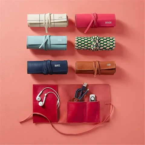 Multifunctional PU Leather Earphone Cord Storage Roll Bag Portable Travel USB Charger Data Cable Organizer Pouch Holder
