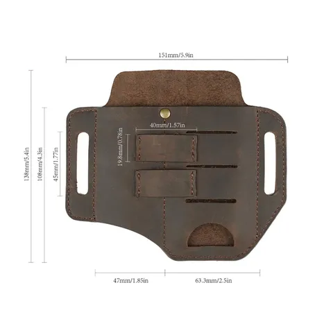Bolsa de Herramientas de Cuero EDC Vintage Organizador de Bolsillo Multifuncional para Cinturón Bolígrafo Táctico Linterna Cuchillo