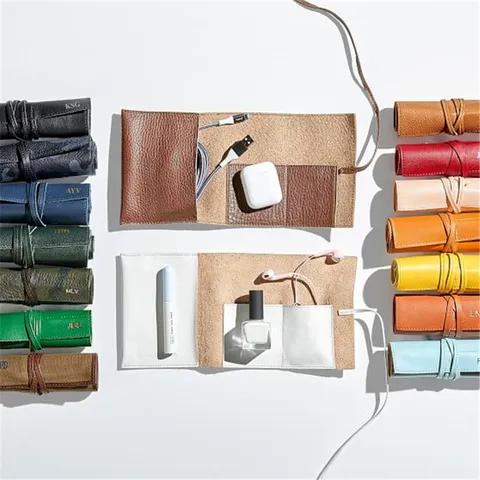 Multifunctional PU Leather Earphone Cord Storage Roll Bag Portable Travel USB Charger Data Cable Organizer Pouch Holder