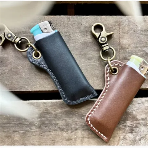 Retro Leather Lighter Protective Case Vintage Pocket Lighter Holder Sleeve With Metal Hook For Standard Lighters