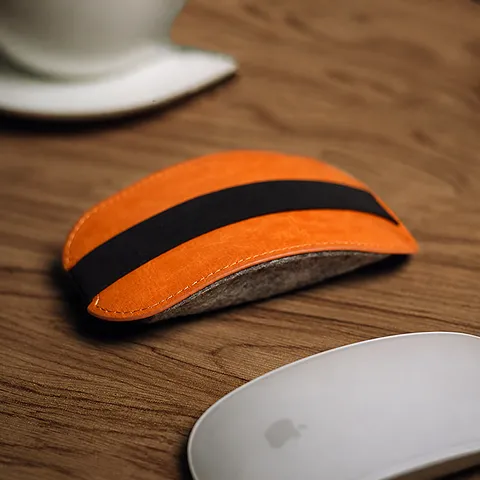 PU Leather Felt Mouse Storage Bag Portable Protective Sleeve Case Compatible With Wireless Mouse Travel Organizer