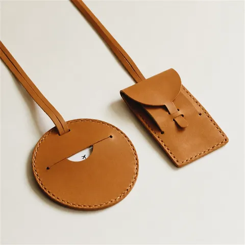 Étiquette de Bagage en Cuir PU Ronde Valise de Voyage Étiquette d'Identification Accessoires de Voyage